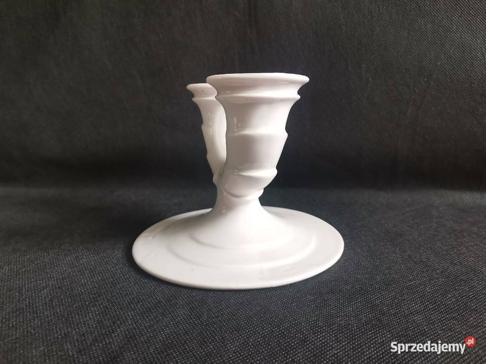 Stary świecznik Art Deco różowa porcelana Porcelana i szkło