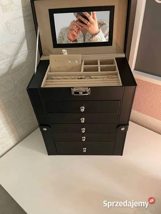 Czarna SKÓRZANA szkatułka na biżuterię SONGMICS Warszawa sprzedam