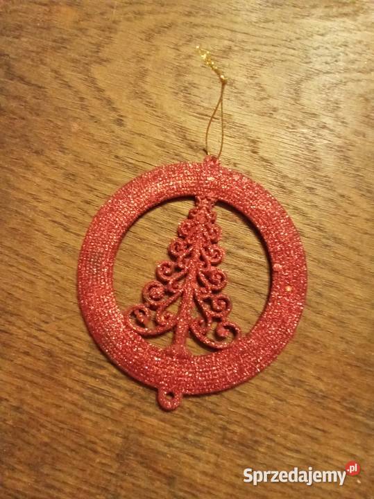 Zawieszka czerwona brokatowa z choinką Boże Boże Narodzenie mazowieckie Warszawa