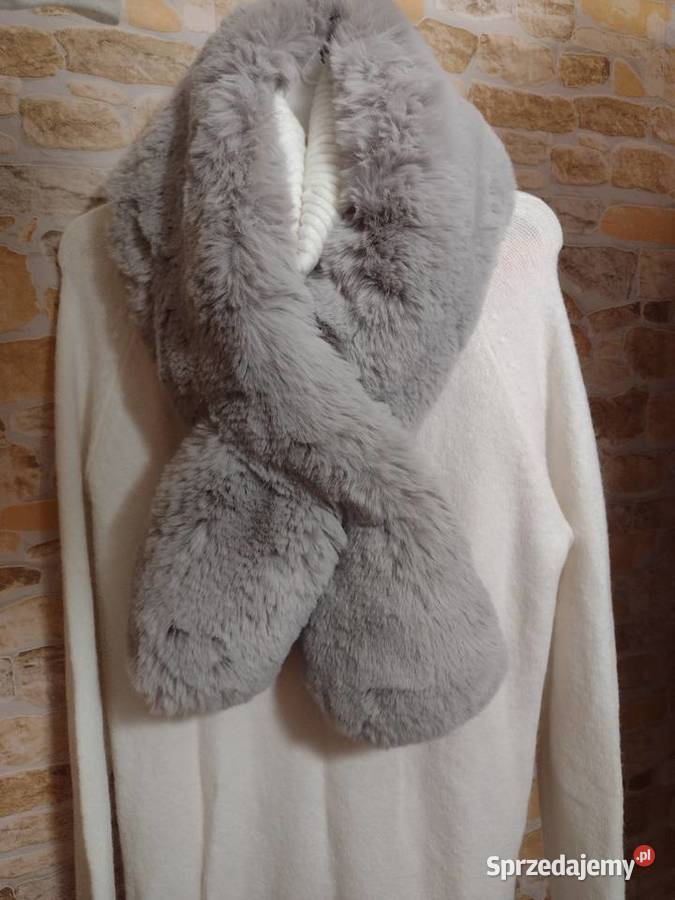 ZARA Wytworny szary Futrzany kołnierz etola szal Kraków