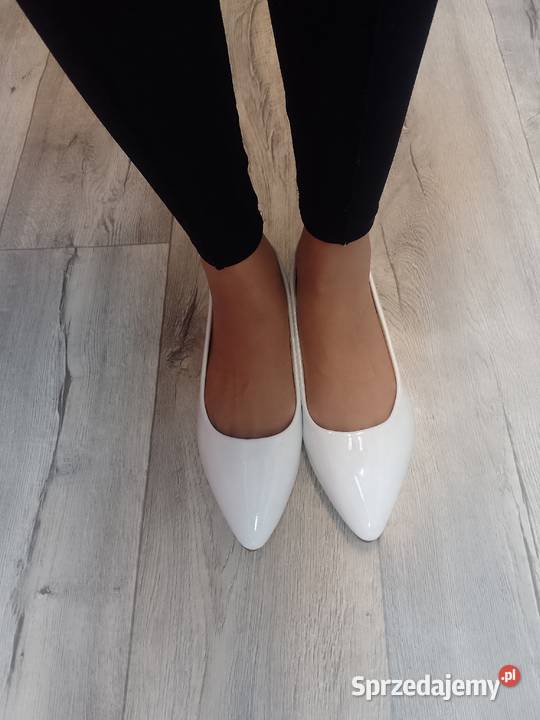 4243 Białe ślubne baleriny wieczorowe NOWE tkanina małopolskie Kraków