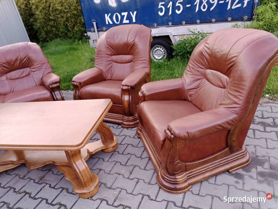 Komplet LUXOR 311 i Ława Dąb skóra Brąz śląskie Kozy