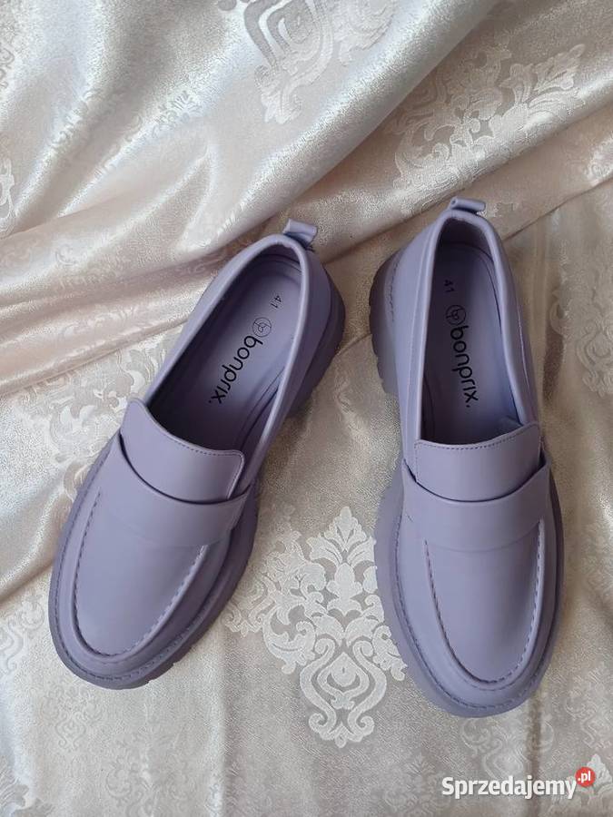 Liliowe fioletowe loafersy półbuty bonprix 41 skóra ekologiczna Półbuty