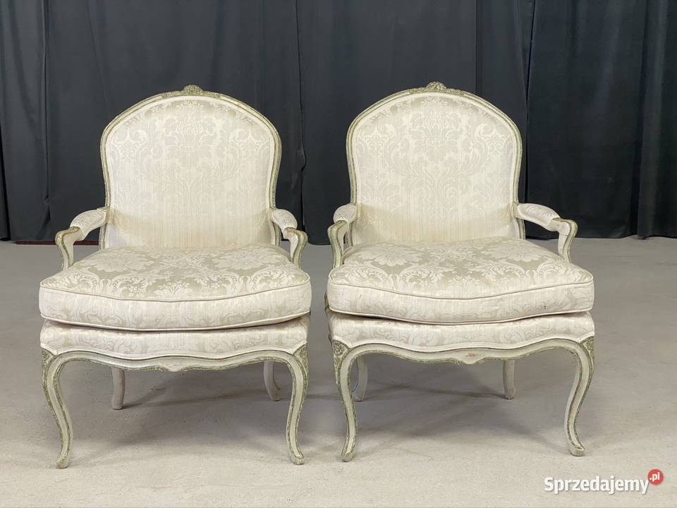 Para foteli francuskich Ludwik XV tapicerowane Budno