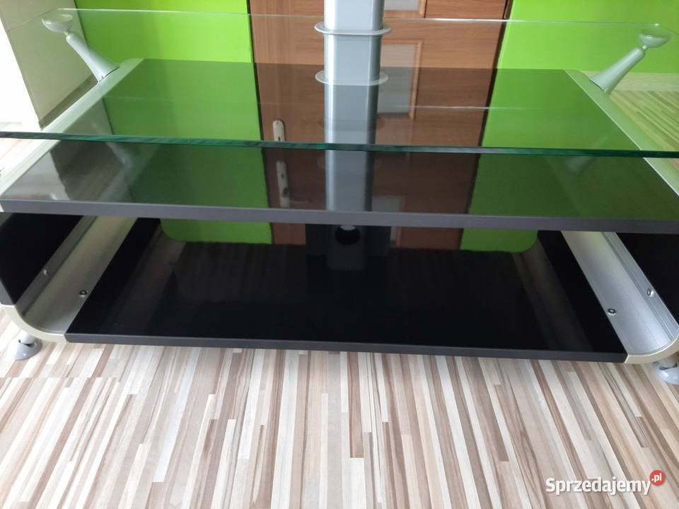 Stolik RTV z drewna czarny połysk aluminium stal Kotwasice