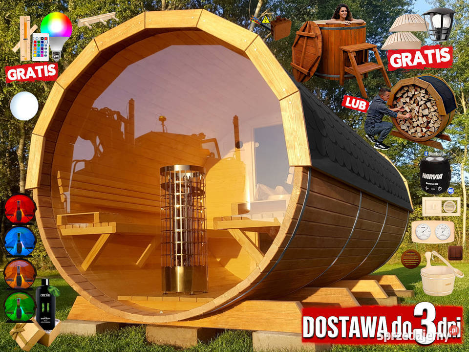 SAUNA Ogrodowa 400 OKNO 100 Beczka 500L Nowy Targ