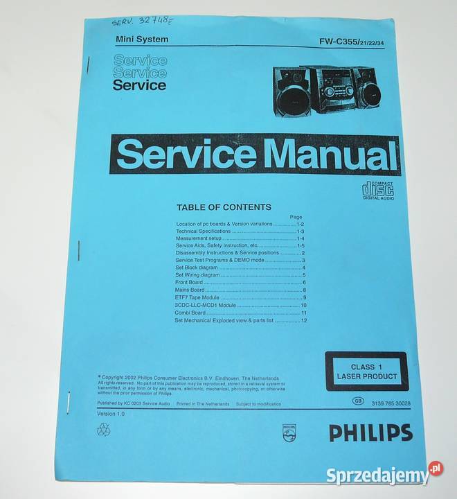 Instrukcja serwisowa, manual service, Philips FW398 FW-C355