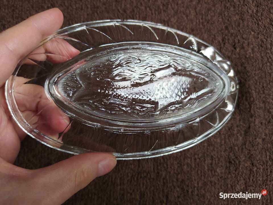 Półmisek szklany rybka PRL Vintage Warszawa