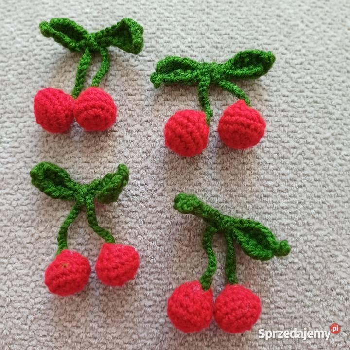 Wisienki szydelkowe aplikacja broszki Rękodzieło Lidzbark Warmiński
