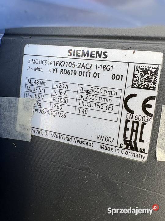 Siemens 1FK71052AC711BG1 Servo Motor mazowieckie Warszawa sprzedam