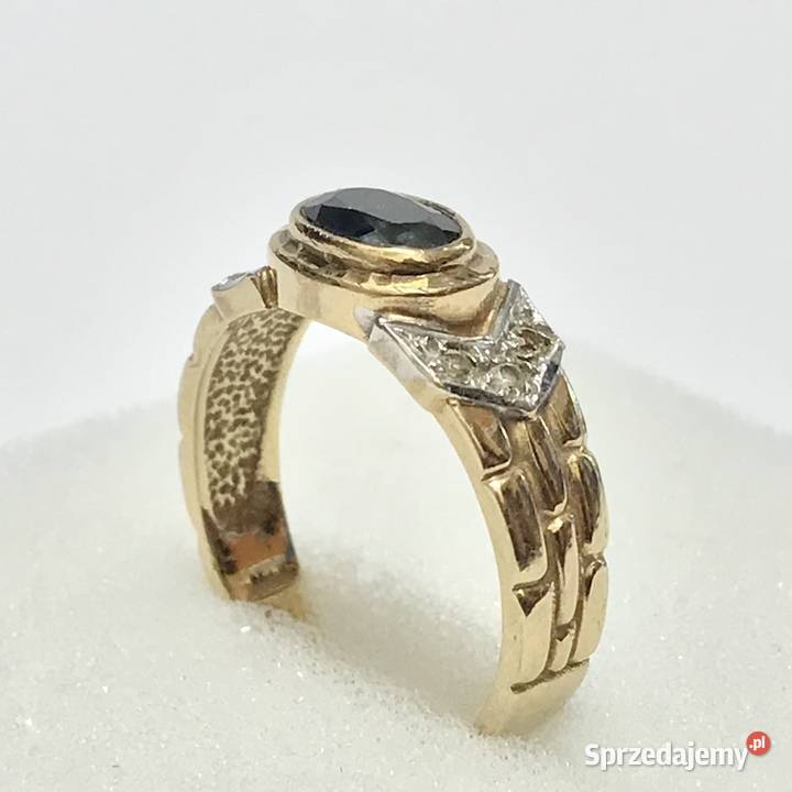 Złoty PIERŚCIONEK 14K cudny SZAFIR cyrkonie r 16 Warszawa