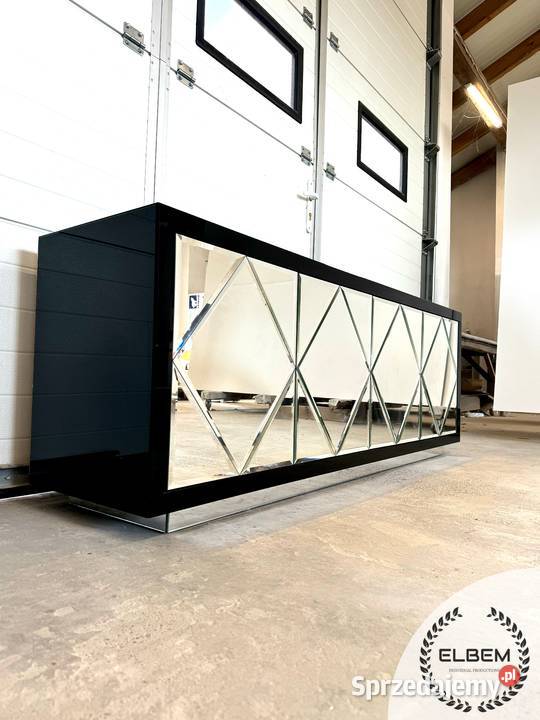 Czarna Komoda Lustrzane romby Glamour Dom i Ogród