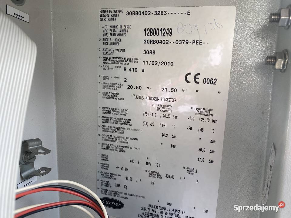Agregat wody lodowej chiller Carrier 30RB0402 Wałsnów