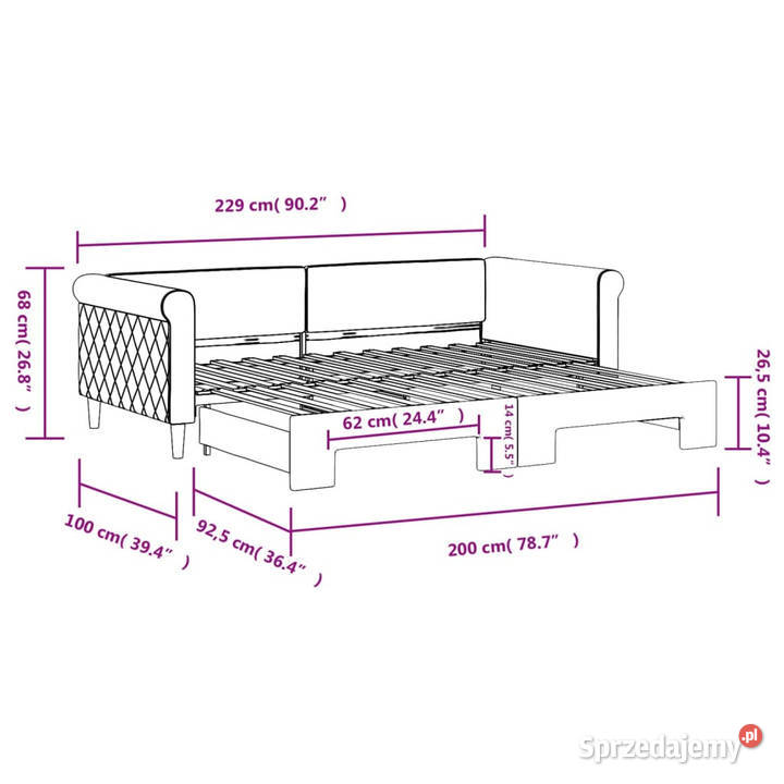 Sofa rozsuwana czarna aksamit 90x200 WM3197775 Warszawa