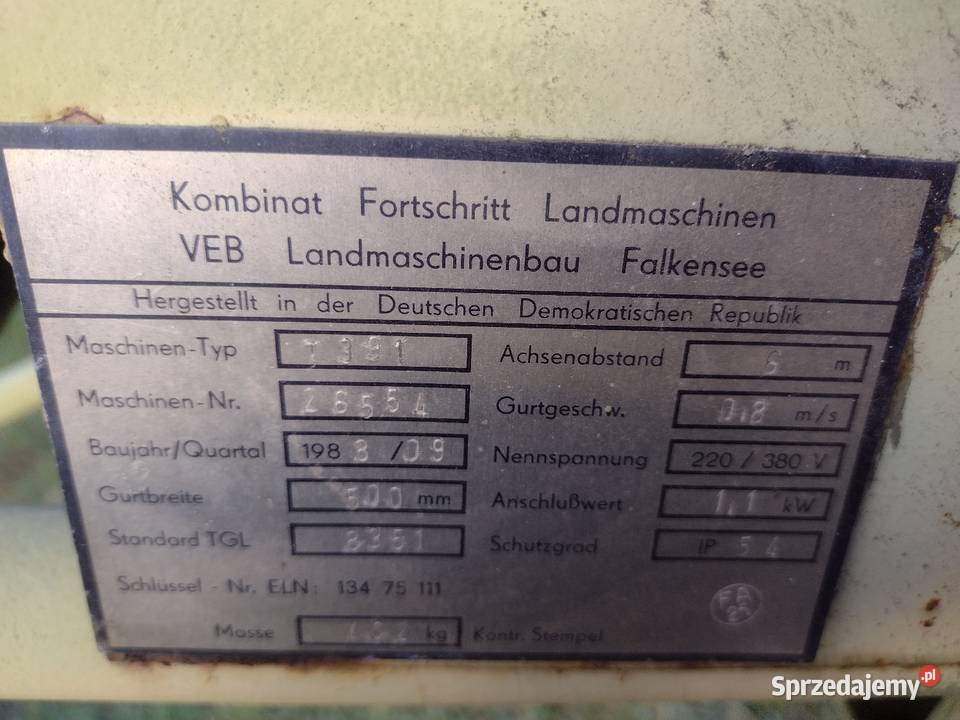 Przenośnik taśmowy FORTSCHRITT 6m2m pomorskie Chojnice
