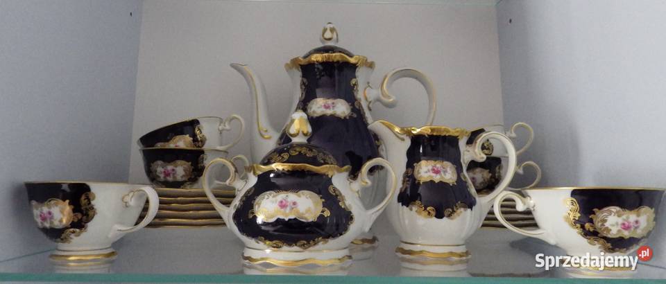 Serwis kawowy deserowy do herbaty kobaltowozłoty Łódź