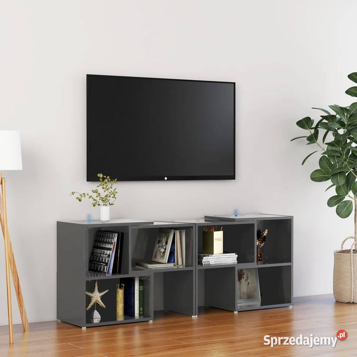Szafka pod TV szara na wysoki połysk 104x30x52
