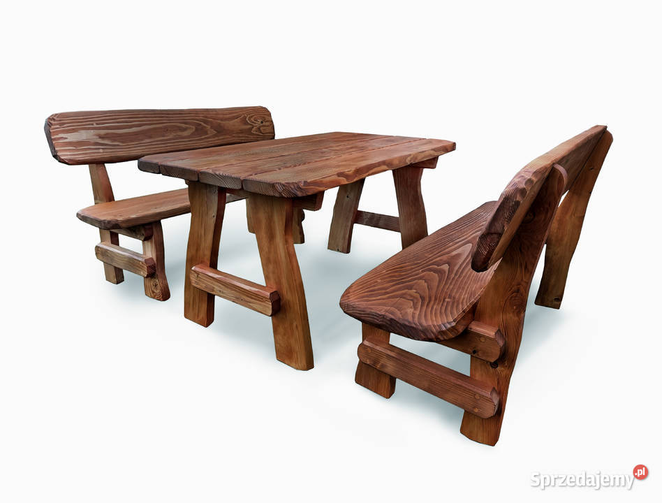 Drewniane meble ogrodowe stół i 2 ławki na 8 Zestawy mebli ogrodowych Chrząstowice