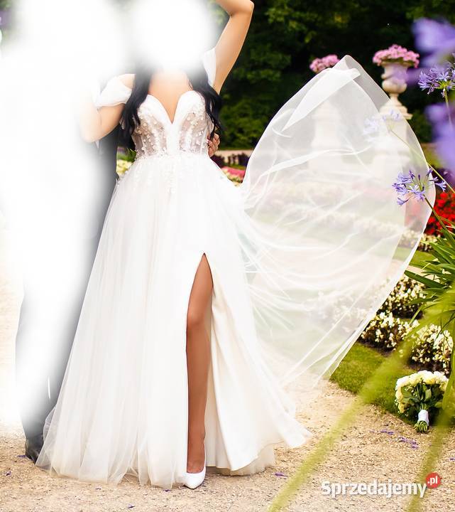 Elegancka suknia ślubna z rozcięciem 73cm Rzeszów sprzedam