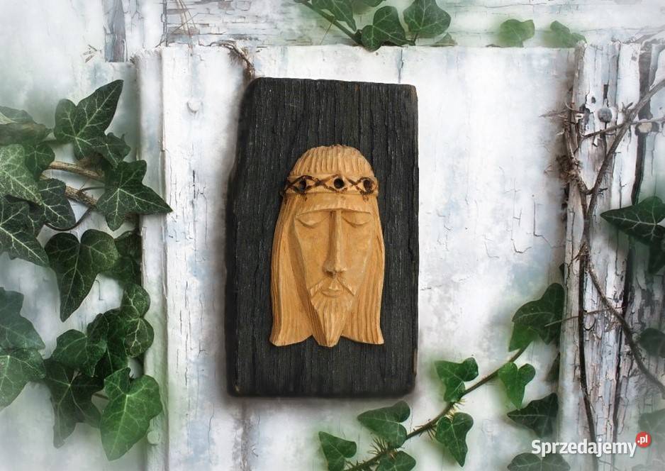 Jezus Chrystus w koronie cierniowej płaskorzeźba Figurki i rzeźby Lublin