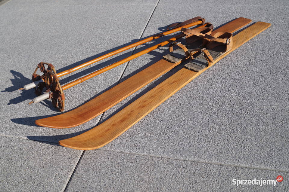 Stare drewniane narty dziecięce 100 kijki Pruchnik