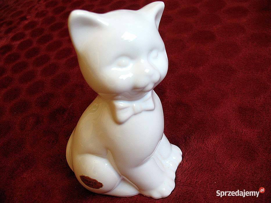 Kot biały kotek z kokardką porcelana Figurka 15 mazowieckie