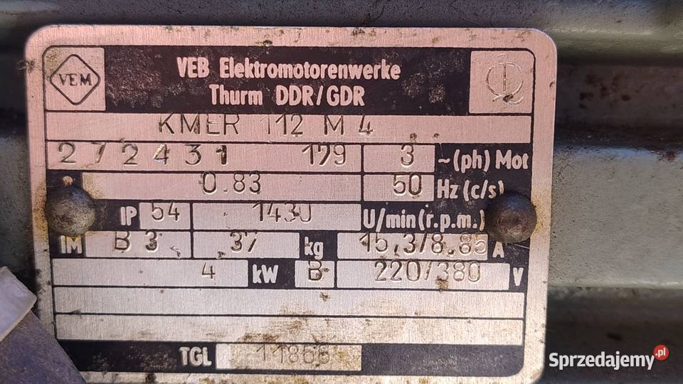 Silnik Elektryczny 4 KW Włącznik Kabel wielkopolskie