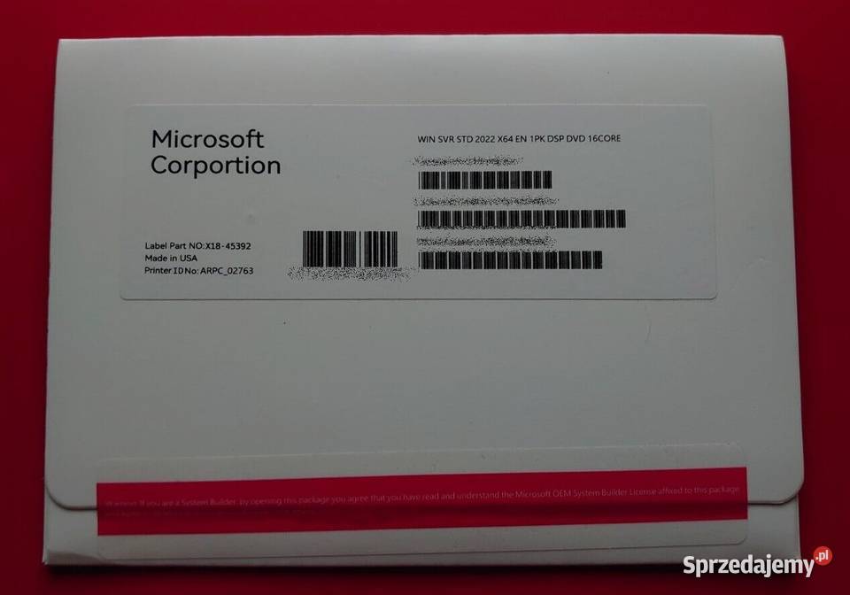 Windows Server Standard 2022 OEM EN nowy Poznań sprzedam