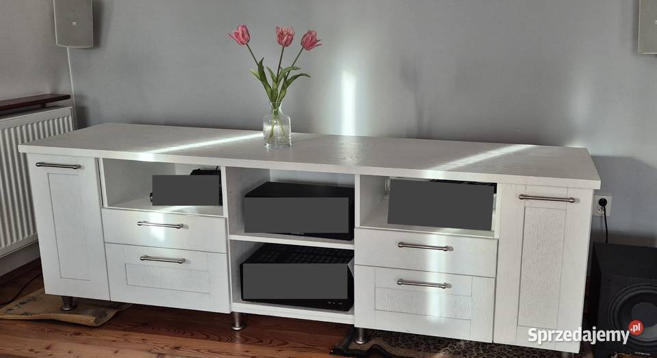 Solidna dębowa szafka RTV 218 Biały dąb 218cm RTV Kraków