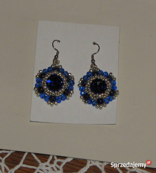 Kolczyki kryształki szafirowe rękodzieło Pruchnik sprzedam