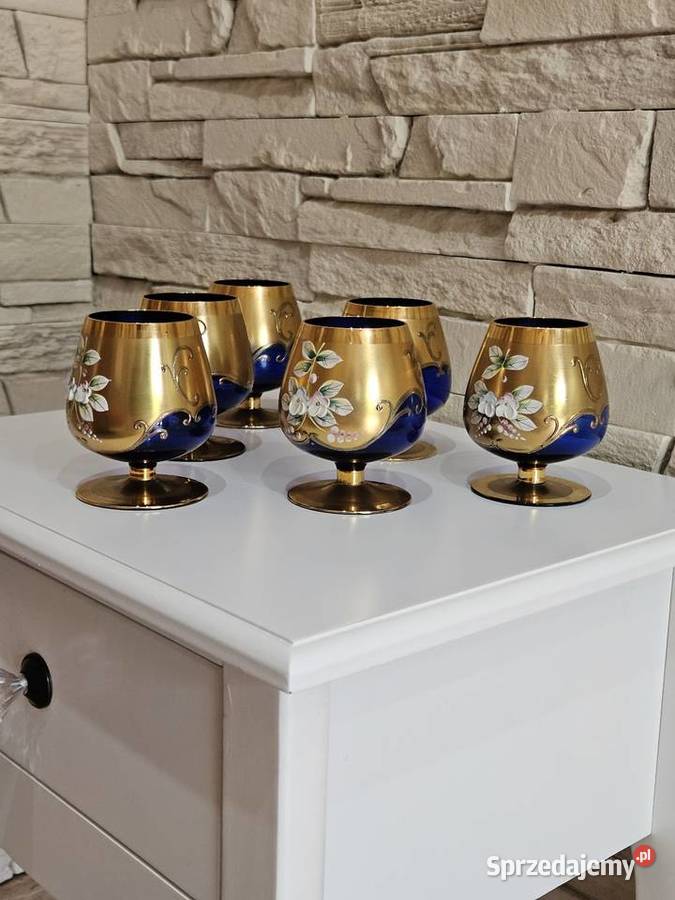 Zabytkowy komplet kieliszków do koniaku cobalt Kowal