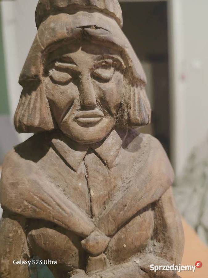 Rzeźba Ludowa Drewniana Baba Vintage PRL Styl Olsztyn