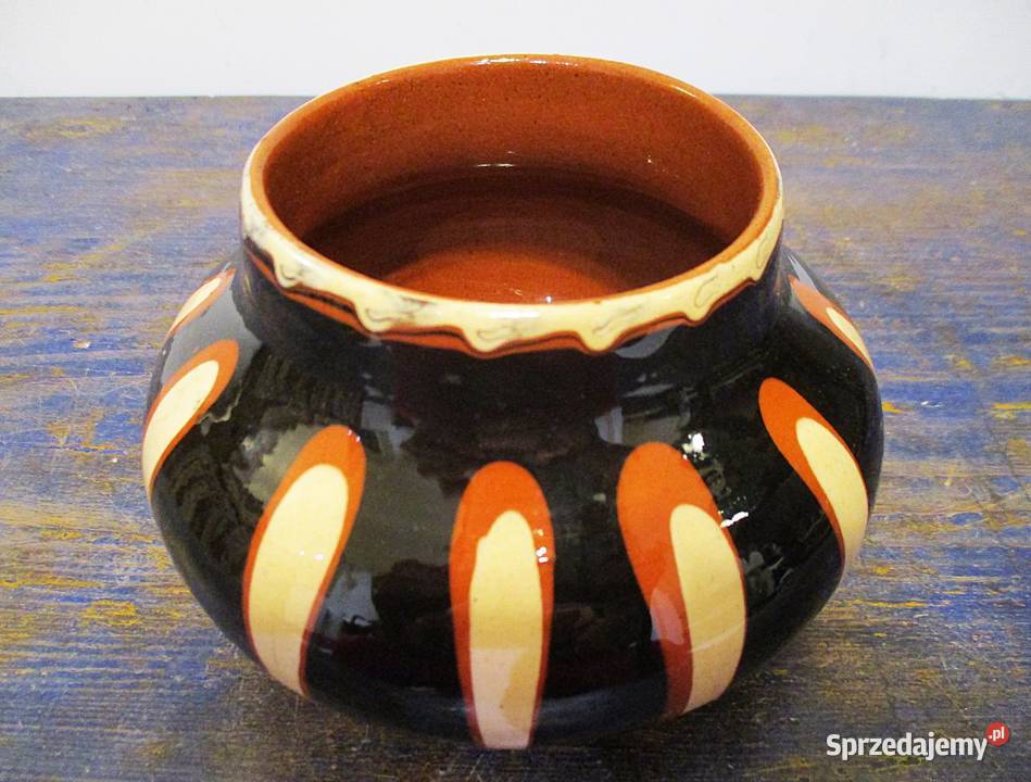 Wazon Brzuchaty Pękaty Ceramiczny Szkliwiony PRL Nieporęt