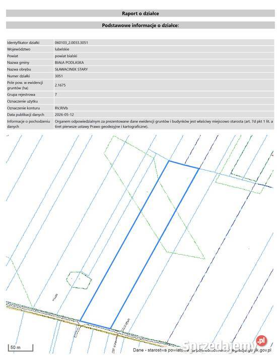 Grunty rolne ok 5 ha Sławacinek Stary gm Biała 49697m2 Biała Podlaska