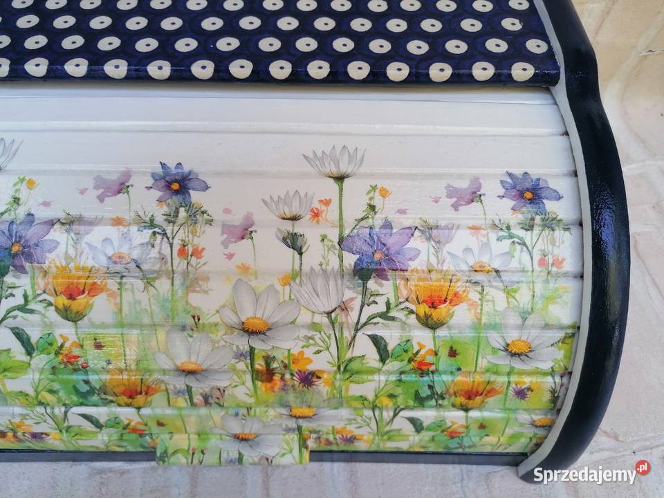 Chlebak duży z drewna decoupage kwiaty łąkowe Halinów sprzedam