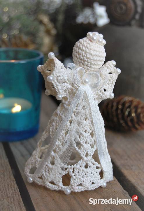 Aniołek szydełkowy z perełkami ecru kremowy 10 Dekoracje i ozdoby Lublin