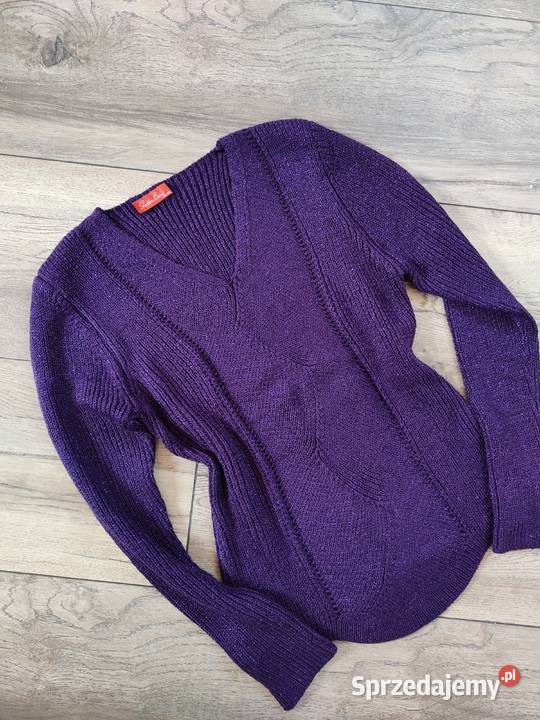Fioletowy sweter 40 42 Metaliczny Vintage szary/srebrny Jasło