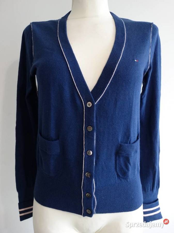 Sweter Kardigan Granatowy Bawełniany Tommy długi Łomża