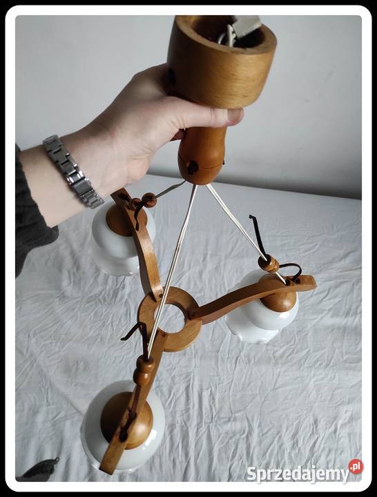 Żyrandol lampa sufitowa 3 żarówki szkło i drewno Płock
