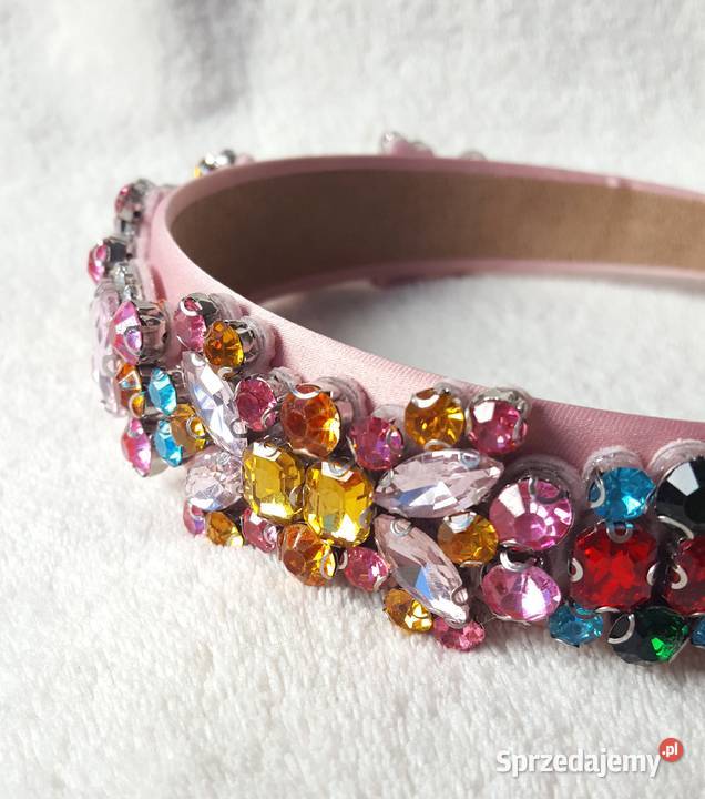 Różowa kolorowa opaska do włosów kamienie Szczecin