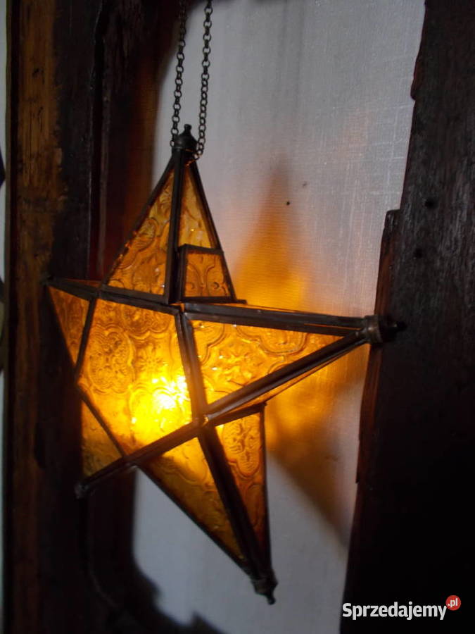 Stary Lampion Witrażowy Wiszący Świecznik Szczecin