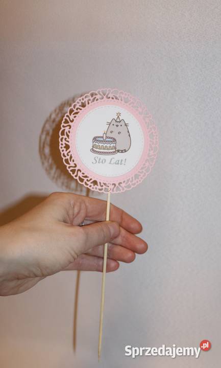 Topper na tort urodziny szary kot Pusheen różowy Stare Miasto sprzedam