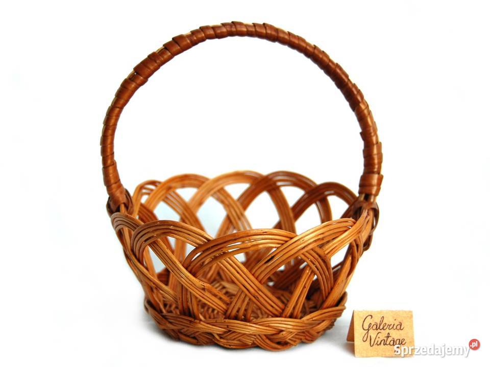 Koszyk okrągły koszyczek wiklinowy wielkanocny beżowy