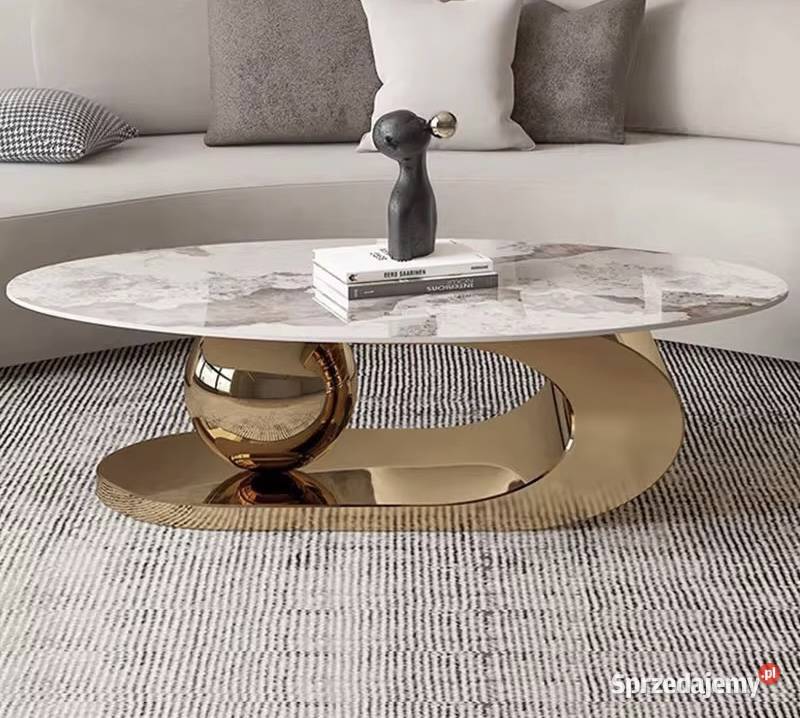 Złoty stolik kawowy Premium Milenio z kamiennym Golkowice