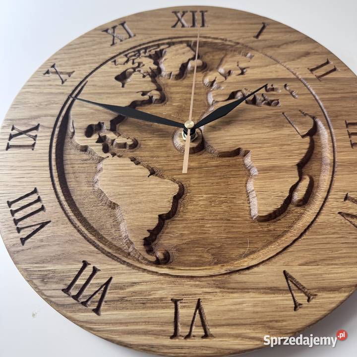 Dębowy zegar ścienny 30 Mapa Świata Cichy Zegary Trzcinka sprzedam