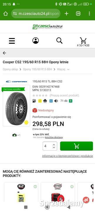 Opony letnie 1956015r Cooper CS2 7mm Ostrów Mazowiecka sprzedam