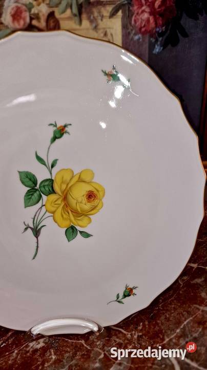 Miśnia Meissen duża patera na ciasto żółta róża Sadurki sprzedam