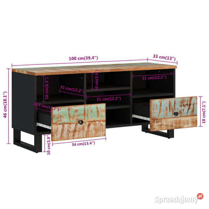 Szafka pod TV 100x33x46 drewno i materiał Warszawa