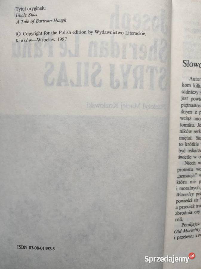 Stryj Silas Joseph Sheridan Le Fanu klasyczna ISBN 9788378819134 Kielce sprzedam
