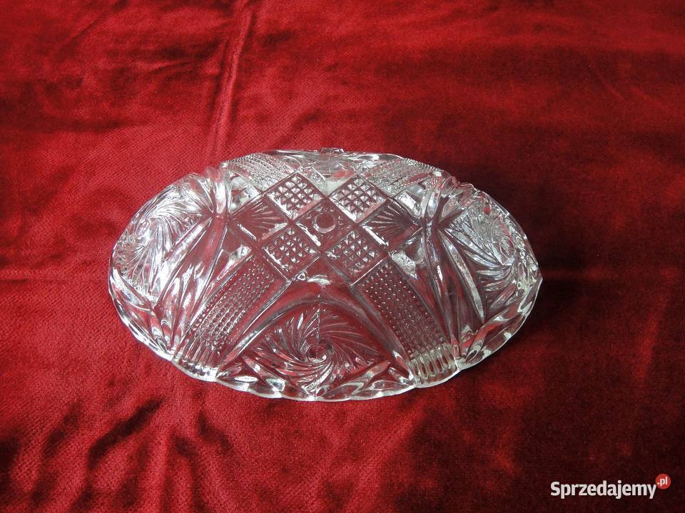 Półmisek szklany owalny zdobiony z okresu PRL
